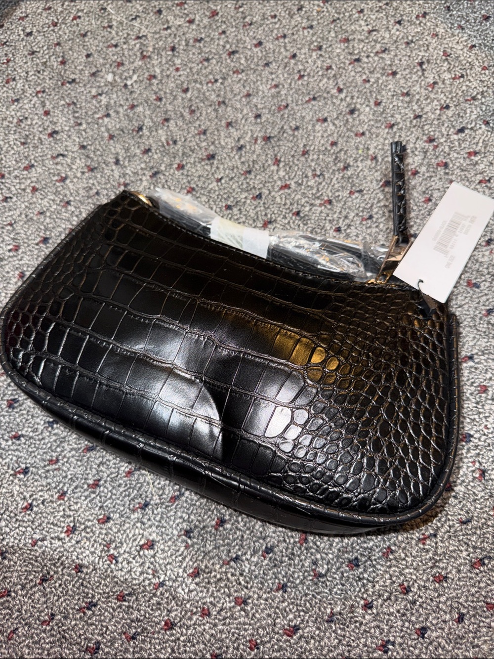 Black Croc-Embossed Wristlet Clutch